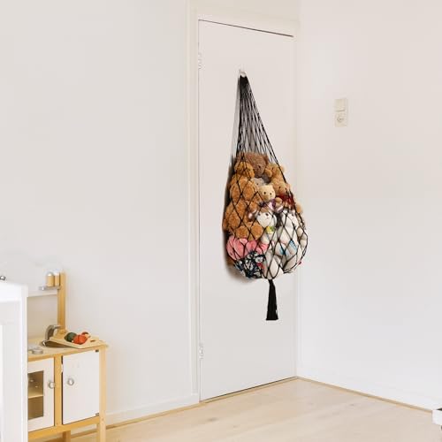 Image of Amdermi Stuffed Animal Hammock Corner Hanging Net for Stuffy Animal Storage Macrame Toy Display Plushie Toy Holder-Perfect for The Tiny Space Walls, Kid Bedroom Decor Playroom Organizer (Black)