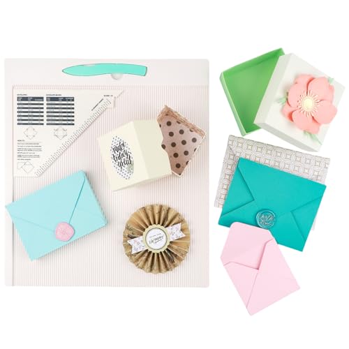 El Mejor Listado de Herramientas para manualidades con papel los 10 mejores. 48 Tabla de puntuación de 12 x 12 pulgadas para sobres, cajas de regalo y manualidades de papel, marcador multiusos con carpeta de huesos y guía triangular, herramienta plegable de...