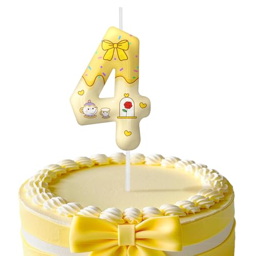 Image of Yellow Cartoon Birthday Candles, Number 4 Candle Yellow Themed Birthday Party Supplies, 2.4 inch Birthday Candles for Cake Topper Party Decorations, Birthday Decorations for Boys Girls (Number 4)