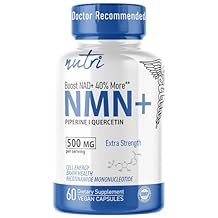 NMN Supplement 500mg NAD Supplement - Nutri Ultra High Absorption Stabilized NMN Nicotinamide Mononucleotide, 40% More NAD+ with Quercetin Phytosome & Black Pepper - mnm supplement 60 Capsules