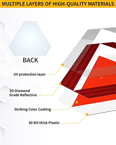 Image of Slow Moving Vehicle Triangle Sign - SMV Sign for Golf Cart, UTV /ATV /RTV, Tractor & Farm Equipment - Highly Reflective Up to 7 Years, 14 inchx16 inch 80-mil Thick Plastic - 2PACK - Includes Screws & Zip Ties