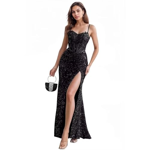 Sequins Sparkly Prom Dresses Mermaid Spaghetti Straps Lace Bodycon Formal Gowns