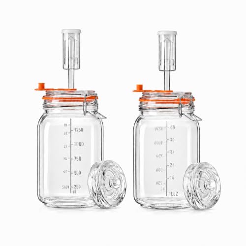 SwiftSlot Fermentierglas 1 5 L Quadratisches Glas-Fermentierset mit Gewicht für Sauerkraut Hot Sauce Met Cider & mehr 2er-Pack