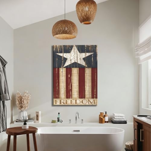 Image of Rustic Patriotic Freedom Flag Canvas Art 12x18in, Vintage American Flag Wall Decor, 4th of July Independence Day Framed Prints, Artwork for Home, Kitchen & Office, Made in USA