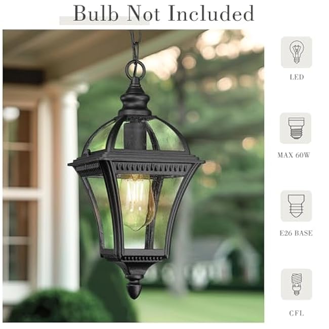 Emliviar Modern Outdoor Hanging Porch Light 15.8 Black Pendant Lantern XE266H-S BK