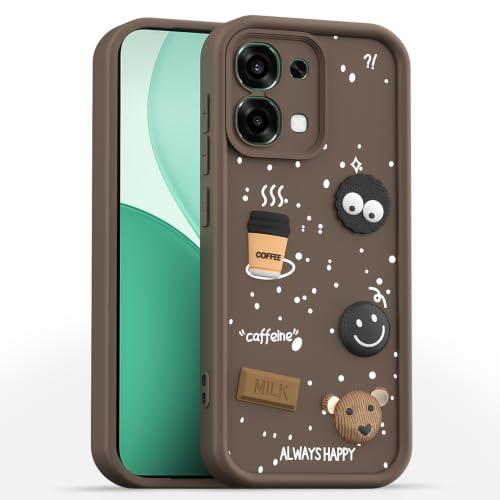 Image of Pikkme Back Cover for Oppo F31 5G / Oppo F33 5G | 3D Bear Silicone Cute & Fun Coffee Cartoon | Full Body Protection Bumper Case (Brown)