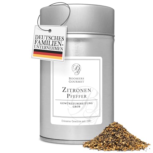 Boomers Gourmet - Zitronenpfeffer Gewürzmischung grob gemahlen Lemon Pepper geschrotet - Gewürzdose - 100 g