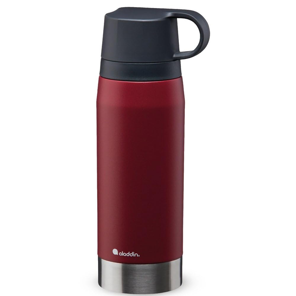 Aladdin CityPark Thermavac Twin Cup Bottle 1.1L Burgundy Red – BPA FREE Stainless Steel Bottle with Built in Twin Cup - Keeps Cold or Hot for 25 Hours - Leakproof - Dishwasher Safe | Thermoskanne, doppelwandige Vakuumisolierung, auslaufsicher, spülmaschin