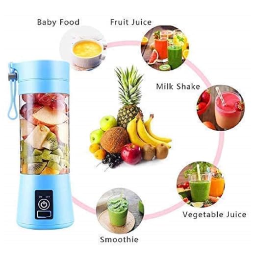 Image of Portable 6 Blade Juicer Blender USB Rechargeable Personal Size Mixer Grinder with Built In Jar Bottle Fruit Juice Maker Smoothie Blender for Home Kitchen Gym Travel Outdoor Use