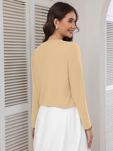 Image of Heymoments Women's Long Sleeve Thin Kintted Shrugs Sweaters Lightweight Cropped Tops Open Front Cardigan for Dress