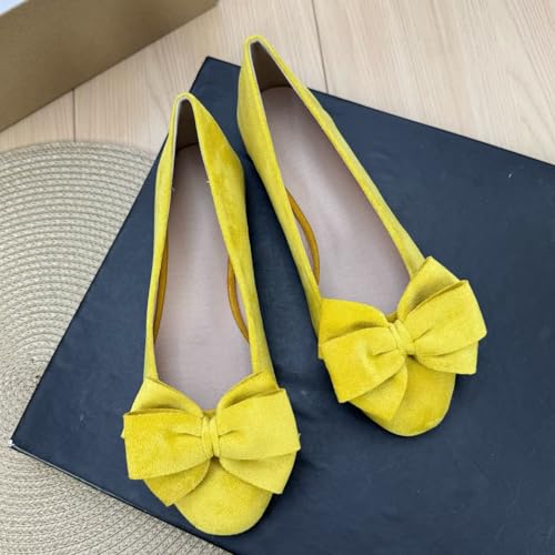 SAILING LU Womens Bowknot Round Toe Ballet Flats Suede Dressy Work Shoes for Women Casual Slip-ons2