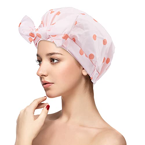 Shower cap, Waterproof Reusable bonnet for Women take Shower Bathing SPA Make up Washing face (Dot)
