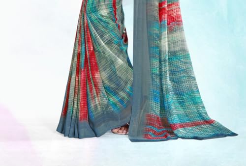 Image of Jaanvi fashion Women's Georgette Saree with Unstitched Blouse Piece