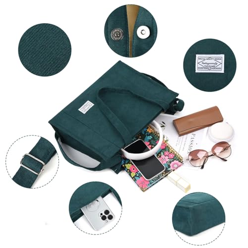 Image of Valleycomfy Corduroy Tote Bag for Women Travel Crossbody Bag Purse Women Shoulder Bags Work Handbags Everyday Hobo Bag