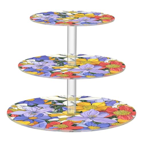Beauty Spring Colorful Flower Decorative Acrylic Transparent Tray Waterproof Three-Layer