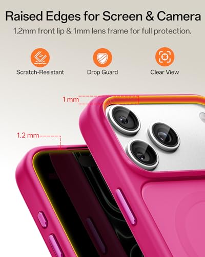 Image of UNBREAKcable Magnetic for iPhone 17 Pro Case 6.3-Inch, Compatible with MagSafe, Full Camera Protection, Built-in Magnetic Ring, Drop Protection Shockproof Slim Phone Cover - Hot Pink