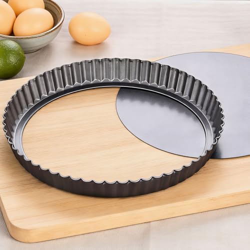 KUAYB 9 Inch Tart Pan with Removable Bottom Quiche Pan Carbon Steel Heavy Duty Nonstick Pie Pan- Fluted Edges Loose Bottom Extra Hgh 1.2-Inch Depth for Baking Fruit Tarts Pies