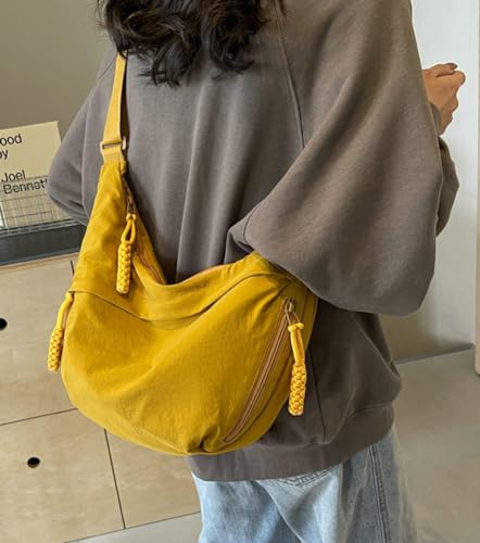 Image of Hobo Bag for Women Men Crescent Shoulder Bag Retro Nylon Canvas Crossbody Bag Slouchy Corduroy Dumpling Bag Purse | Retro