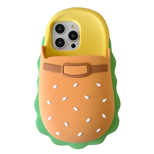 QoKcoahn Funda para iPhone 14, funda de teléfono 3D Kawaii, diseño de hamburguesa de dibujos animados, de silicona suave, divertida funda protectora de gel para mujeres y niñas
