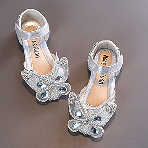 Girls Wedding Sandals Fashion Spring And Summer Girls Sandals Pearl Rhinestone Mesh Dress Dance Show Princess Shoes (Silver #1, 7 Toddler)4