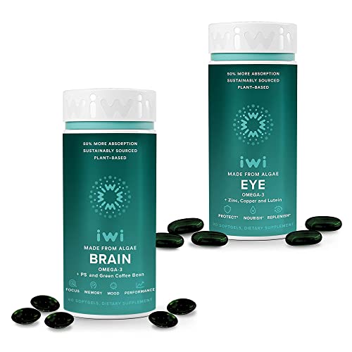 Iwi Gamer Pack Brain and Eye Vegan Supplement Bundle Pack - Omega 3, 6, 7, 9 and EPA + DHA, Vitamin B6, Zinc, Copper and Green Coffee Bean Extract