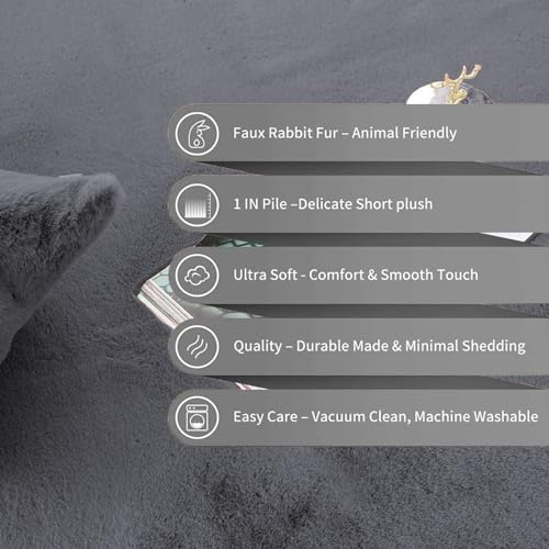 Image of Super Soft Rabbit Fur Silk Wool Carpet Thick and Washable Area Rug for Living Room and Bedroom (Dark Grey, 4 x 6 Feet)