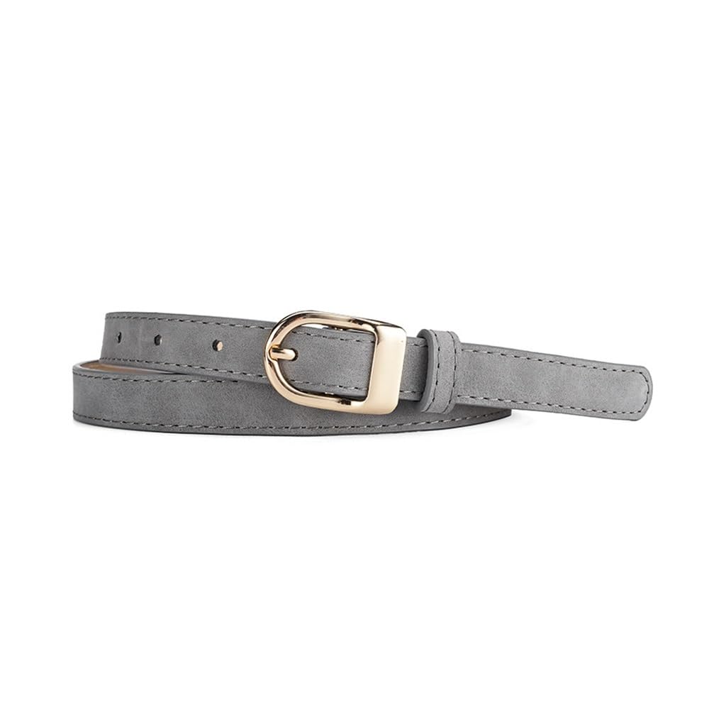 pipisweet 1.8cm Width Simple Pu Leather Women's Belt Fashion Trend Jeans Accessories Girdle Goth Retro Gold Pin Buckle Thin Waistband(Gray)