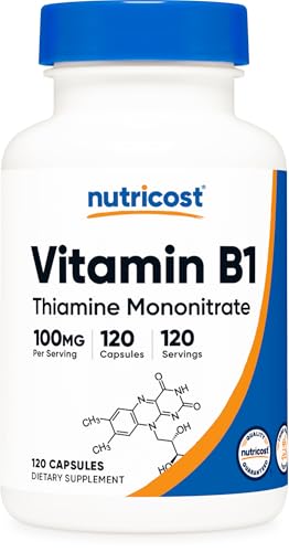 Nutricost Vitamin B1 (Thiamine) 100mg 120 Capsules Gluten Free