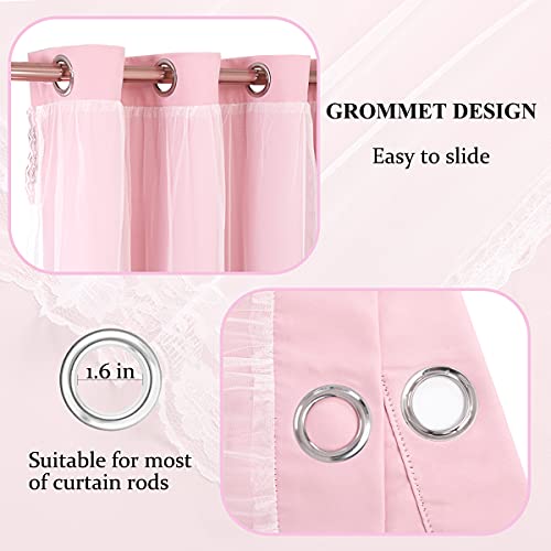 Image of Blackout Sheer Curtains Set - Double Layers Stylish Mix & Match Elegance White Crushed Voile x Blackout Curtains with Tie-Backs for Nursery Bedroom, 52 by 108 inches, Light Pink, 2 PCs