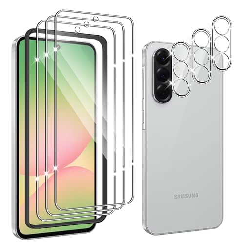 Hengnewro für Samsung Galaxy A56 5G für Panzerglas 3 Stücke Panzer Schutz Glas Mit 3 Stück Kameraschutz 9H Härte Panzer Anti-Kratzen HD Glas Folie mit Rahmen Positionierhilfe