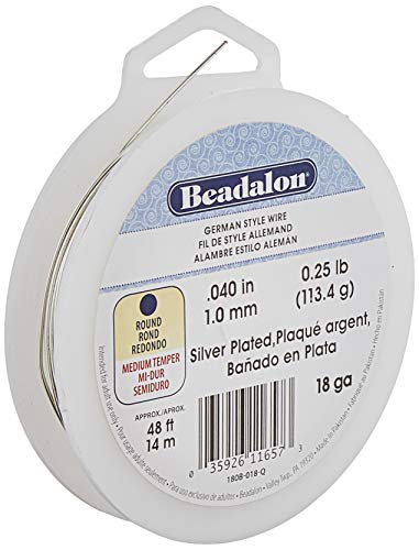 Beadalon 18-Gauge Tarnish Resistant Silver Plate Round Wire, 1/4-Pound