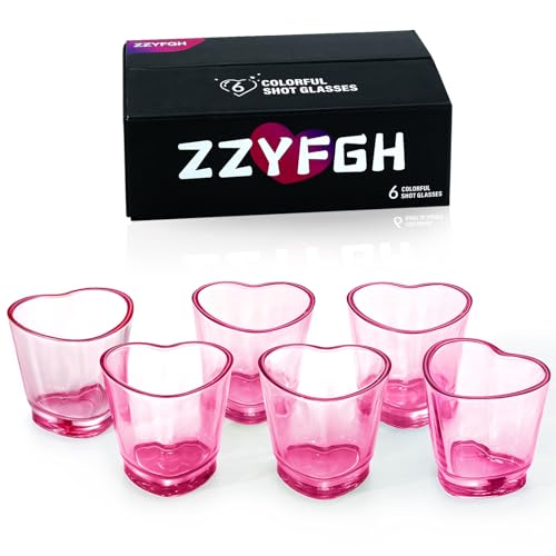 ZZYFGH 6 Pack Pink Shot Glasses Set, Heart Shaped Shot Glasses Set 1.5 oz Shot Glass with Heavy Base, Shot Glasses for Whiskey, Tequila, Vodka, Spirits & Liquors, Mother's Day Decor