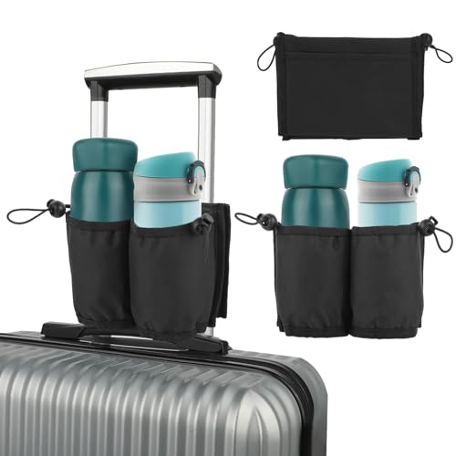 latikaly 旅行用カップホルダー スーツケース用 ラゲッジトラベルカッ ボトルホルダー サイズ調節可 小物入れ 荷物カップホルダー 水筒 2本収納可能 カップホルダー 両手解放 出張 旅行 便利グッズ (ブラック)