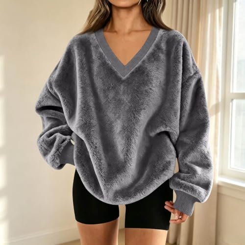 Fuzzy Sweatshirt for Women Fluffy Sherpa Long Sleeve Cozy Fall Pullover - image 7