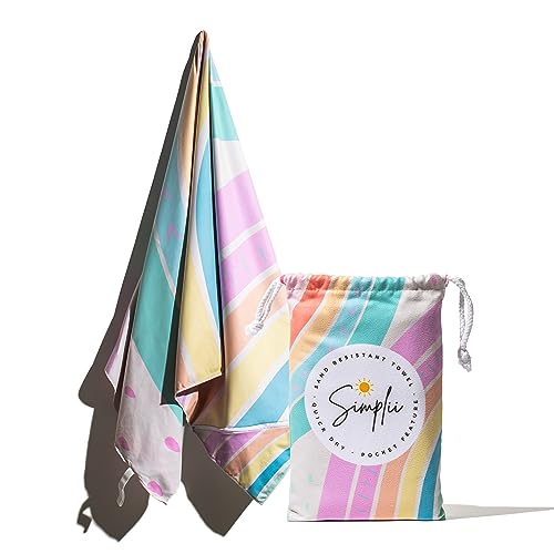 Simplii Sand Resistant Beach Towel - Zipper Pocket Feature, Compact, Lightweight, and Quick Drying Beach Towel