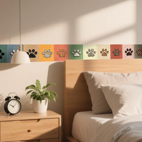 Image of Nuxovilar Colorful Paw Print Peel Stick Wall Border PVC 3.94x16.4'