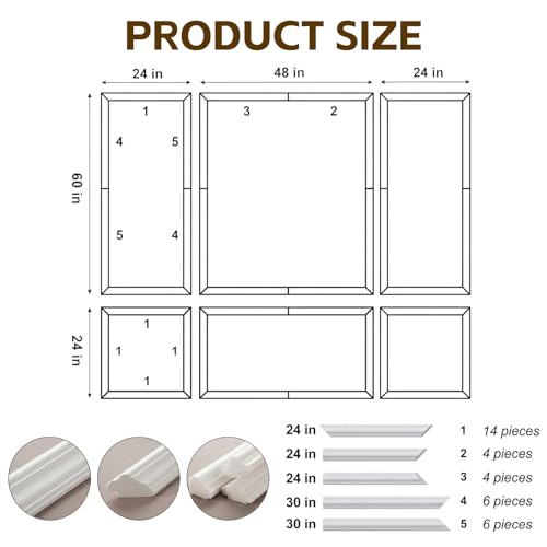Image of 3 Frame Set Peel and Stick Wall Molding Kit,3D Premade Accent Molding, Easy Install Wall Wainscoting & Picture Frame Molding for Living Room, Bedroom, Home Decor(24 x 60in)