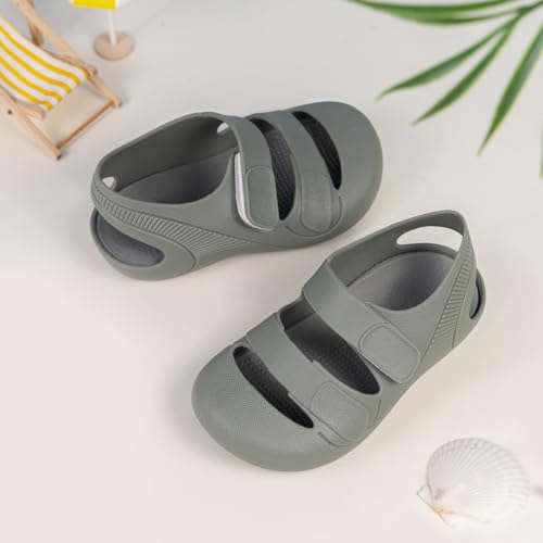 Image of HsdsBebe Little Kids Beach Sandals Toddler Boys Girls Jelly Sandals Closed-Toe With Anti-Slip Rubber Sole Children Summer Outdoor Water Shoes
