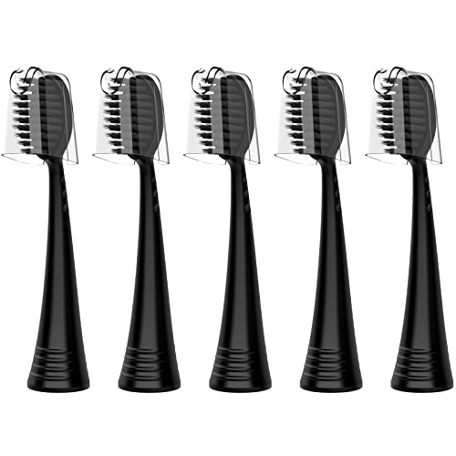 Replacement Brush Heads for Burst Original & Pro Sonic Electic Toothbrushes 5 Count with Travel Covers Black for Adults