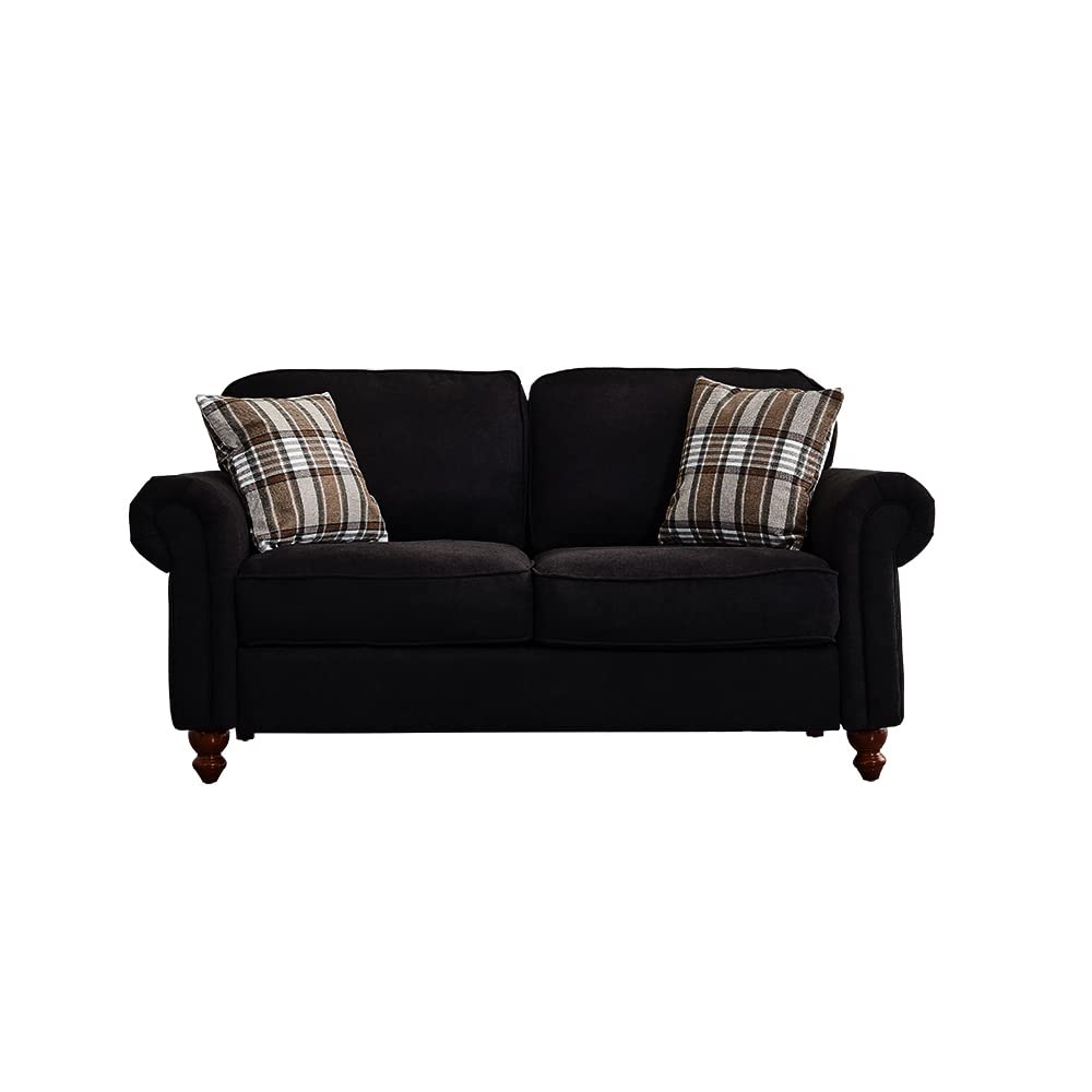 Panana French Country Retro Design 2 Seater Fabric Sofa Couch Settee Living Room Sofa, With 2 Free Cushions (Black, 2 Seater) — image 1