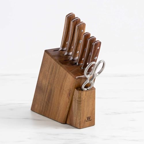 Wolstead Estate 8-Piece Knife Block Set – German Steel Knives with Acacia Block – Chef, Bread, Santoku, Utility & Paring