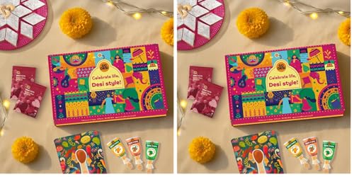 Image of GO DESi Fun Gift Hamper, Desi Popz, Dates & Dry Fruit Barfi, Coated Peanuts, Meetha Paan, Sweets & Snacks, Home Decor, Toran (Pack of 2)