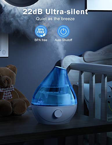 Homasy Cool Mist, BPA-Free 22dB Quiet Bedroom, Auto Shut Off, 24H Work Time, Air Humidifier for Nursery, Plants, Pets