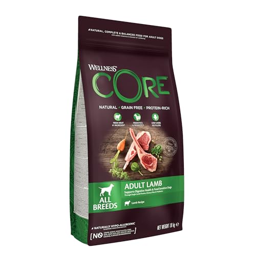 Wellness CORE Lamb 1.8 kg, Lamb – Dry Dog Food for All Dog Breeds, Grain-Free, Natural, Hypoallergenic, Protein-Rich, High Meat Content, Supports Healthy Digestion
