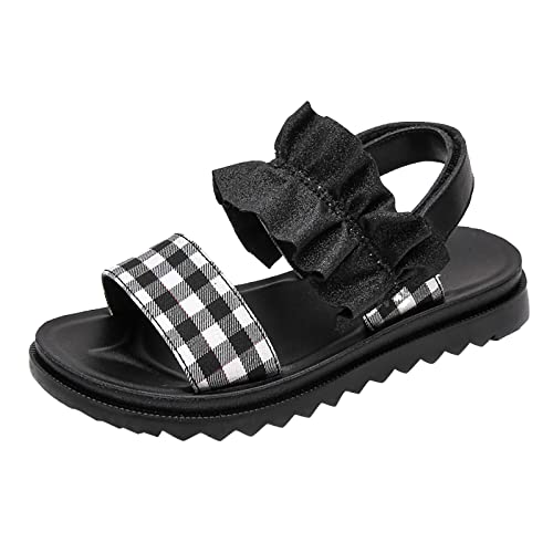 Little/Big Kids Girls Summer Flat Open Toe Sandals Ruffle Striped Pattern Pu Sandals Beach Shoes Daily Shoes Kid Sandles