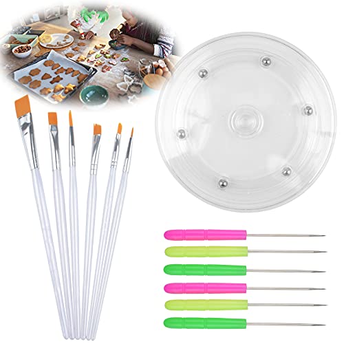 Cookie Decorating Kit, Cookie Decorating Supplies, DIY Cookie Turntable with 6 Cookie Scribe Needle 6 Cookie Decoration Brushes Cookie Decorating Tool for Cookie Making Chocolate Cake Mousse