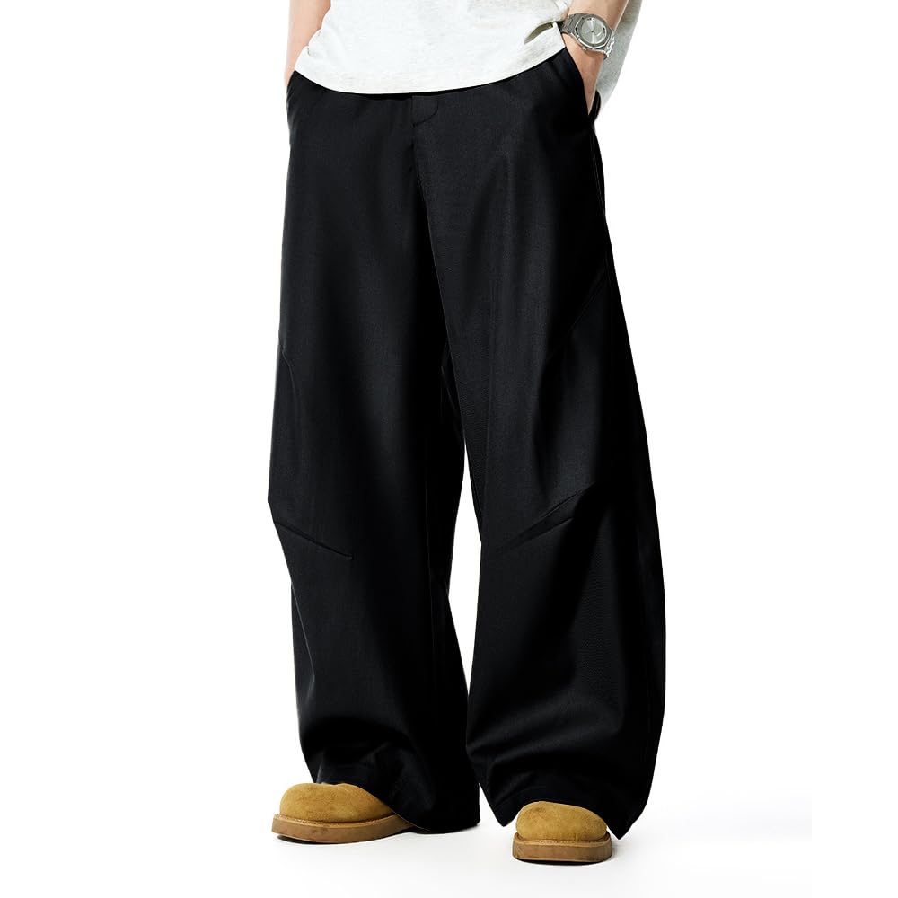 WZIKAI Mens Baggy Wide Leg Pants Zipper Fly Pleated Dress Pants Business Casual Long Trousers with Pocket