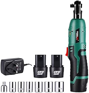 POSENPRO 12V Cordless Ratchet Wrench Kit, Electric Ratchet Wrench 3/8" 35 N·m 280 RPM with 2-Pack 2.0Ah Li-Ion Batteries, Fast Charger, 6-Piece Sockets and 1-Piece 1/4" Adapter