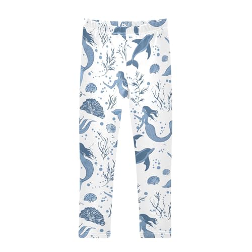 Blue Dolphin Mermaid Seashell Girls Leggings Soft Stretch Workout Yoga Dance Pants for Kids Casual Tights