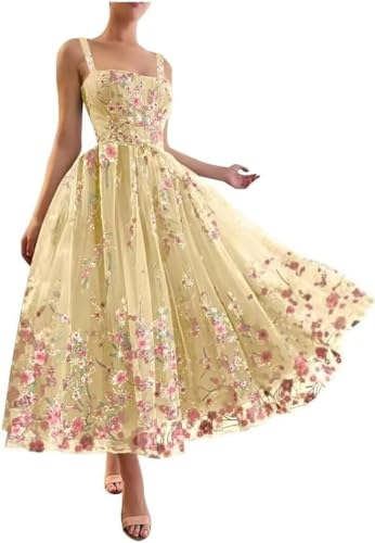 Ftupza Embroidered Tulle Prom Dresses with Pockets Lace Tea Length Formal Dresses A-line Strapless Evening Gowns
